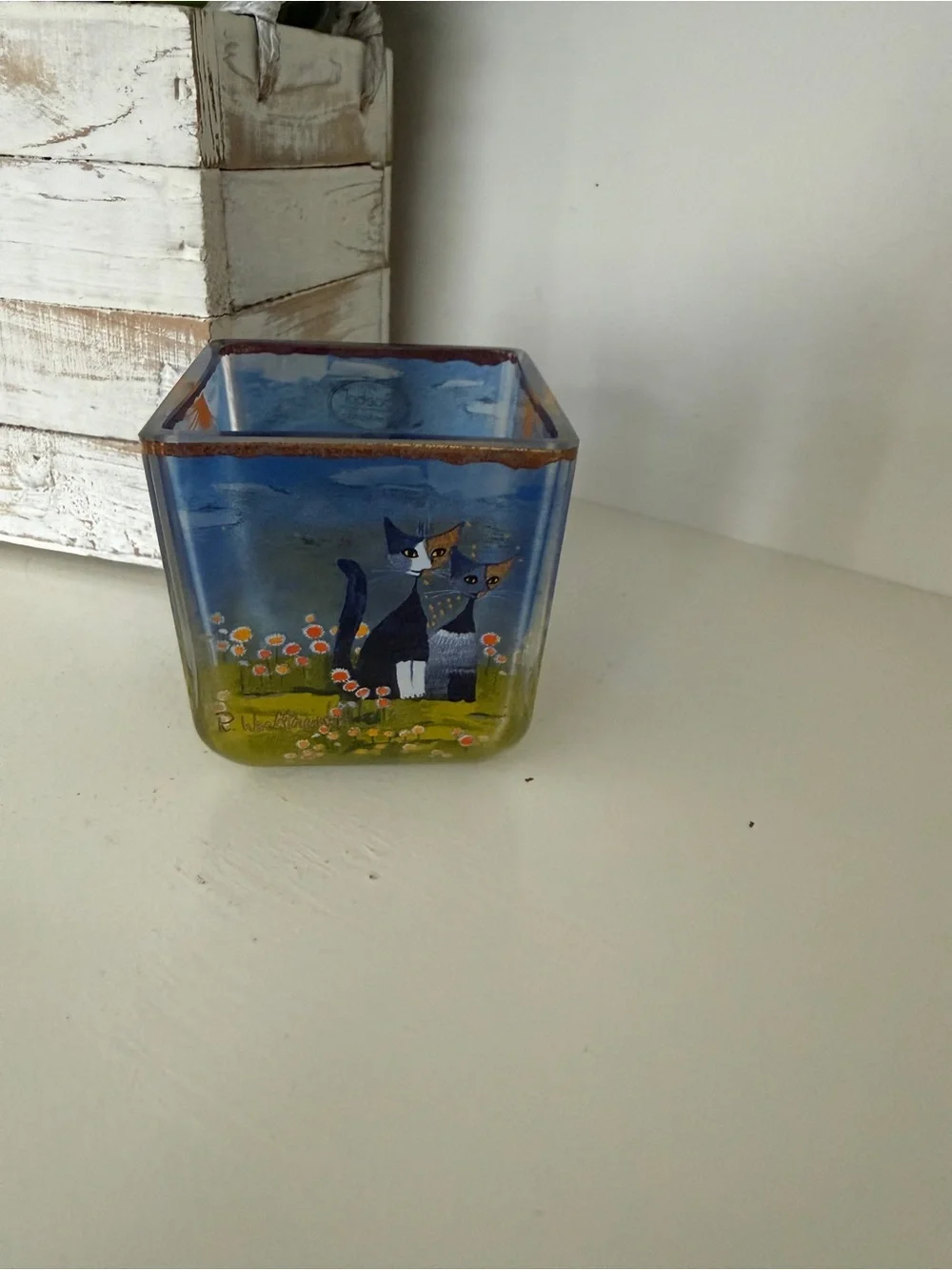 Goebel Bella Giornata Rosina Wachtmeister Handmade Glass Cat Votive Candle Holde